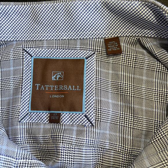 Tattersall London Dress Shirt 17 34/35 Blue Check Button Up Light Cotton NEW - Picture 5 of 11